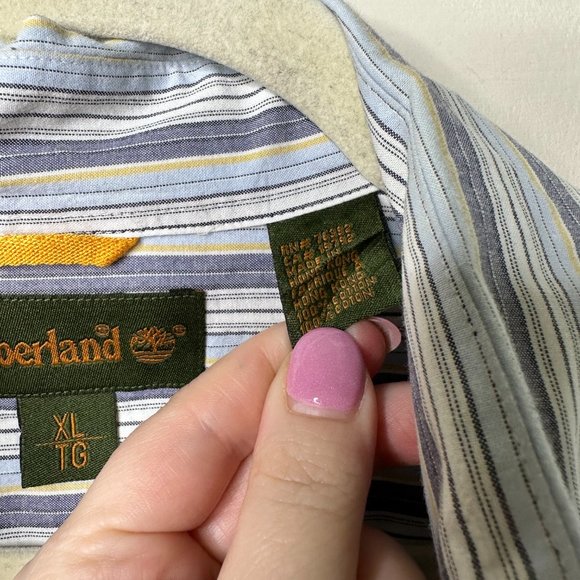 Vintage Timberland Blue Striped Button Front Shirt Short Sleeve Men's XL - Picture 3 of 4